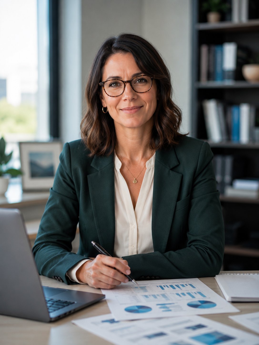 Business and finance professional at desk with financial reports