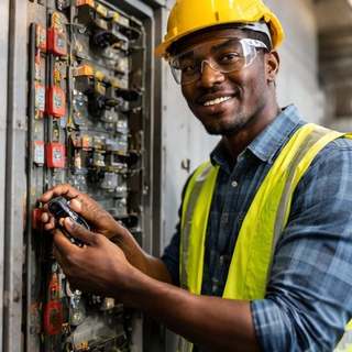Electrician working on panel