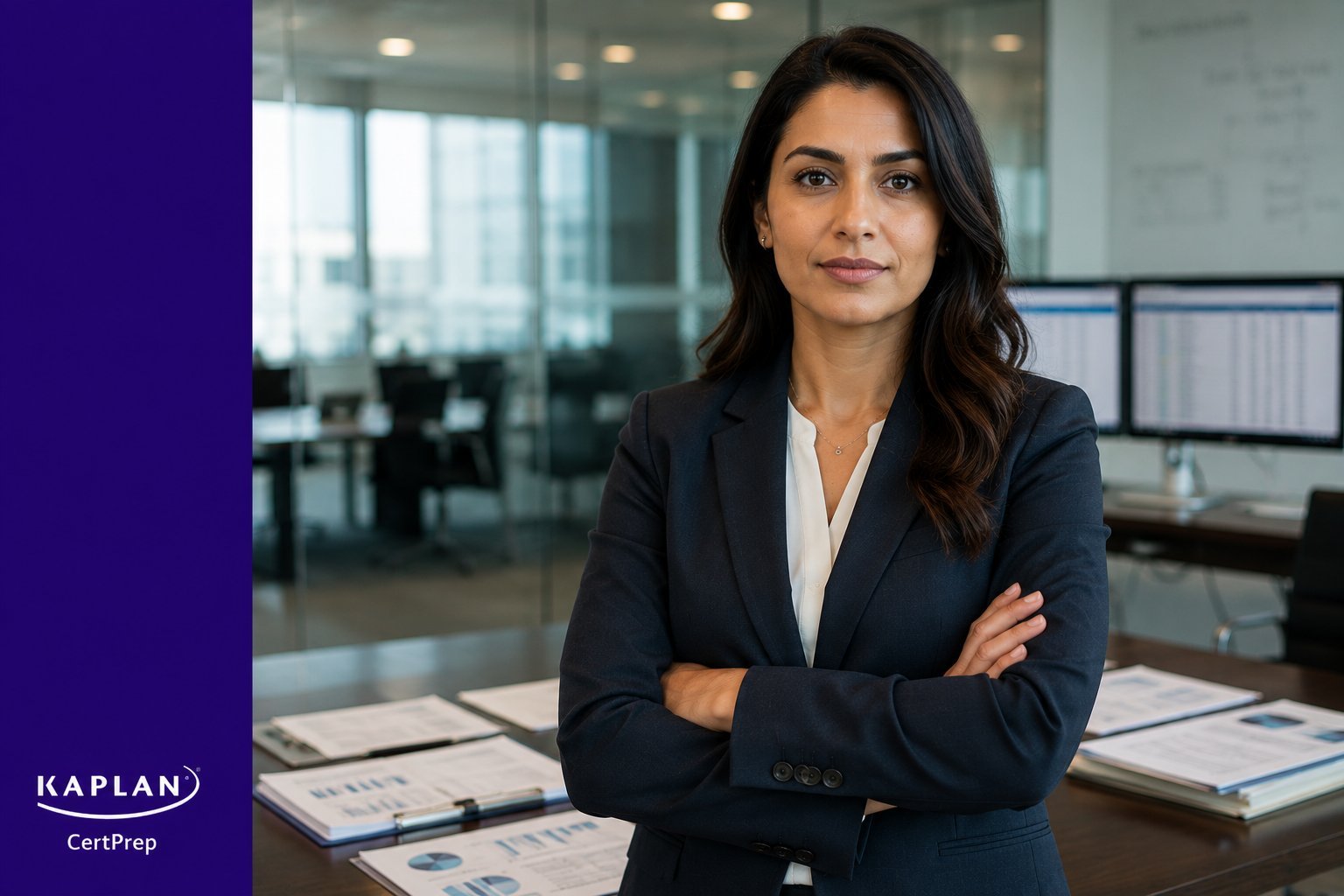 Internal auditor in corporate office preparing for CIA certification exam