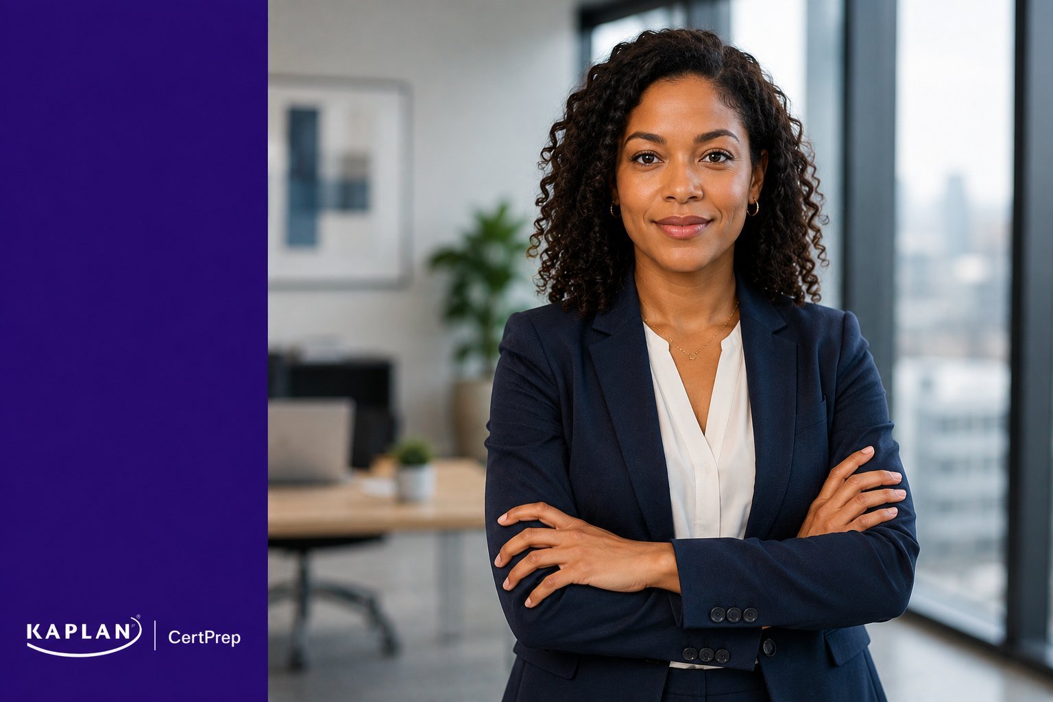 HR professional in modern corporate office preparing for SHRM-CP certification exam