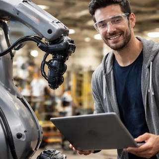 Engineer with robotic arm